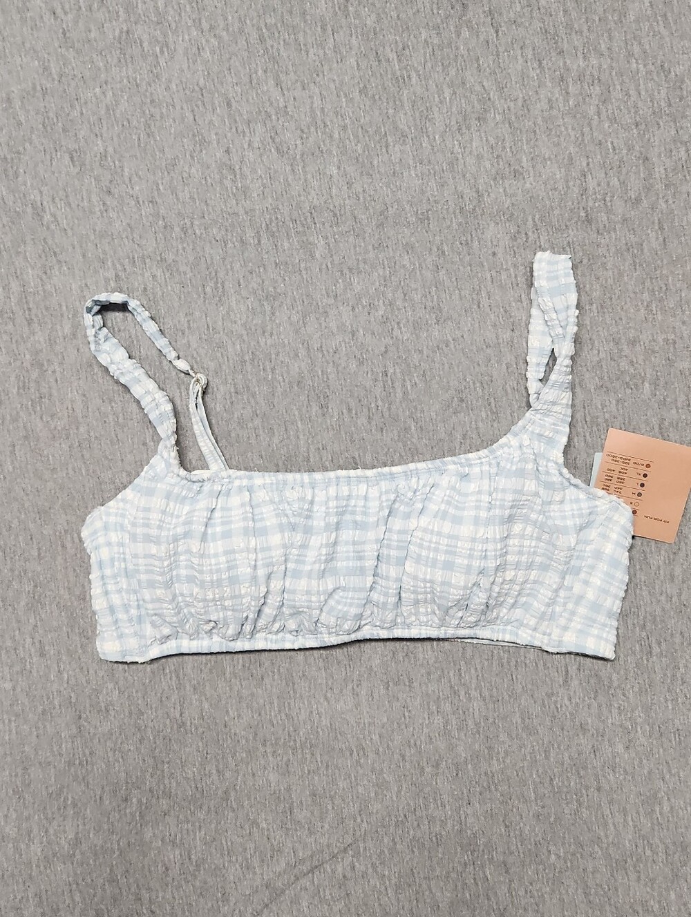 Shade & Shore Women’s Gingham Pucker Bralette Bikini Top – Blue (Size L)